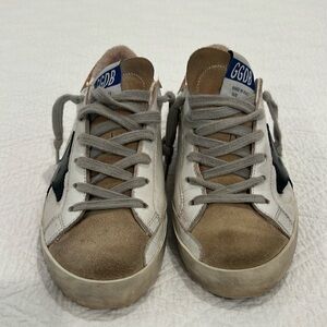 Golden Goose White and Tan Sneakers